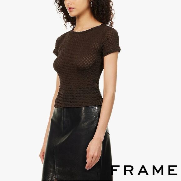 FRAME **NWT** Mesh Lace Baby Tee in Chocolate Brown - Picture 5 of 13